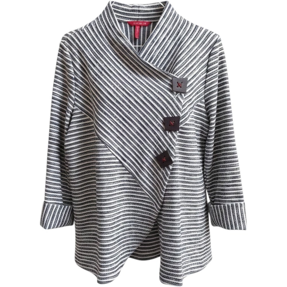 IC by Connie K  XXL Striped Asymmetrical  Jacket Lagenlook Artsy Coastal